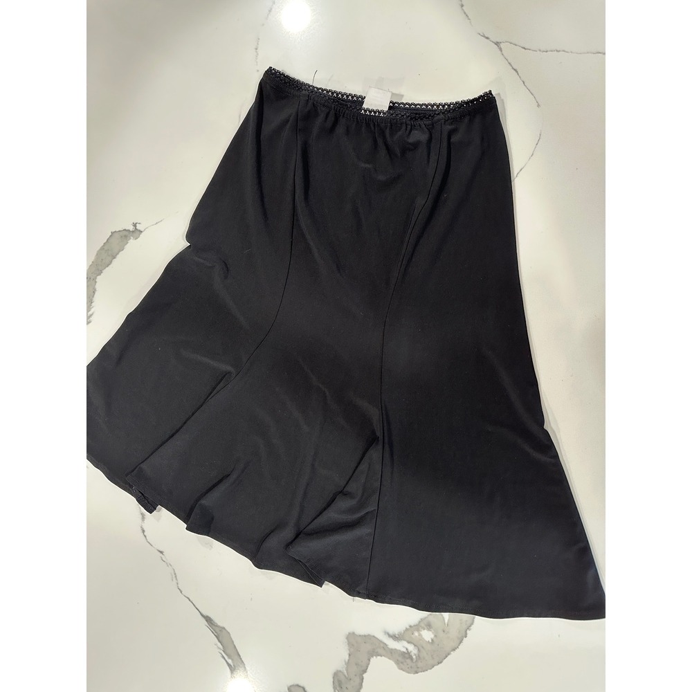 Black‎ Lace Trim Midi Skirt Flare Stretch Small